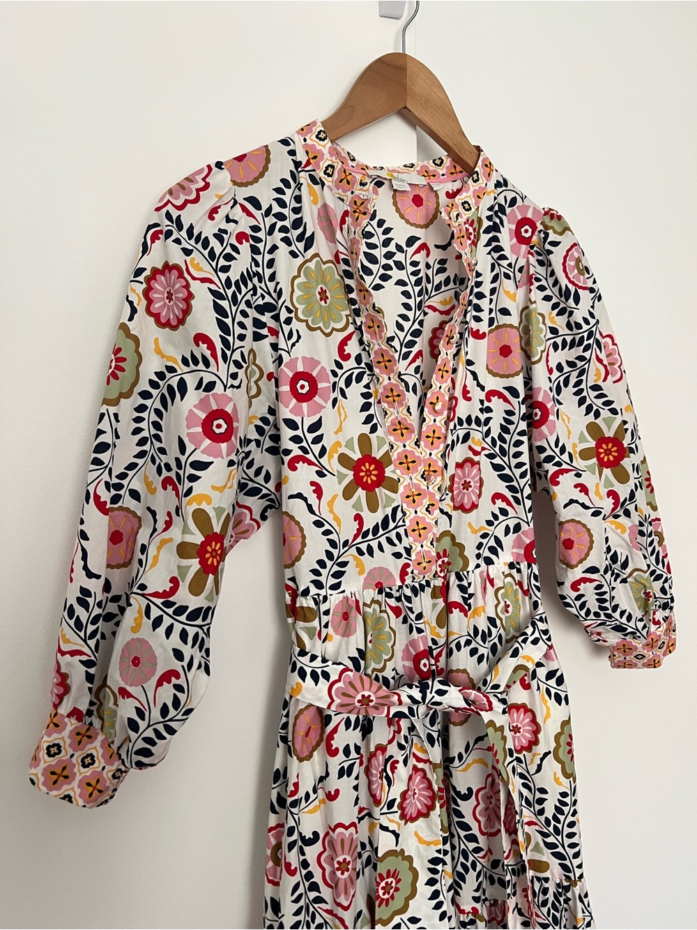 Boden Ava Tiered Maxi Dress Belted White Floral Print Puff Sleeve US 6P $210 - Picture 8 of 13